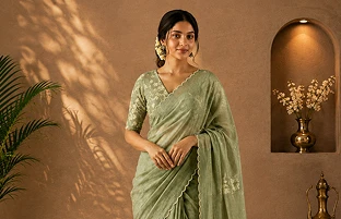 Elegant Sage Green Saree for Timeless Festive Grace