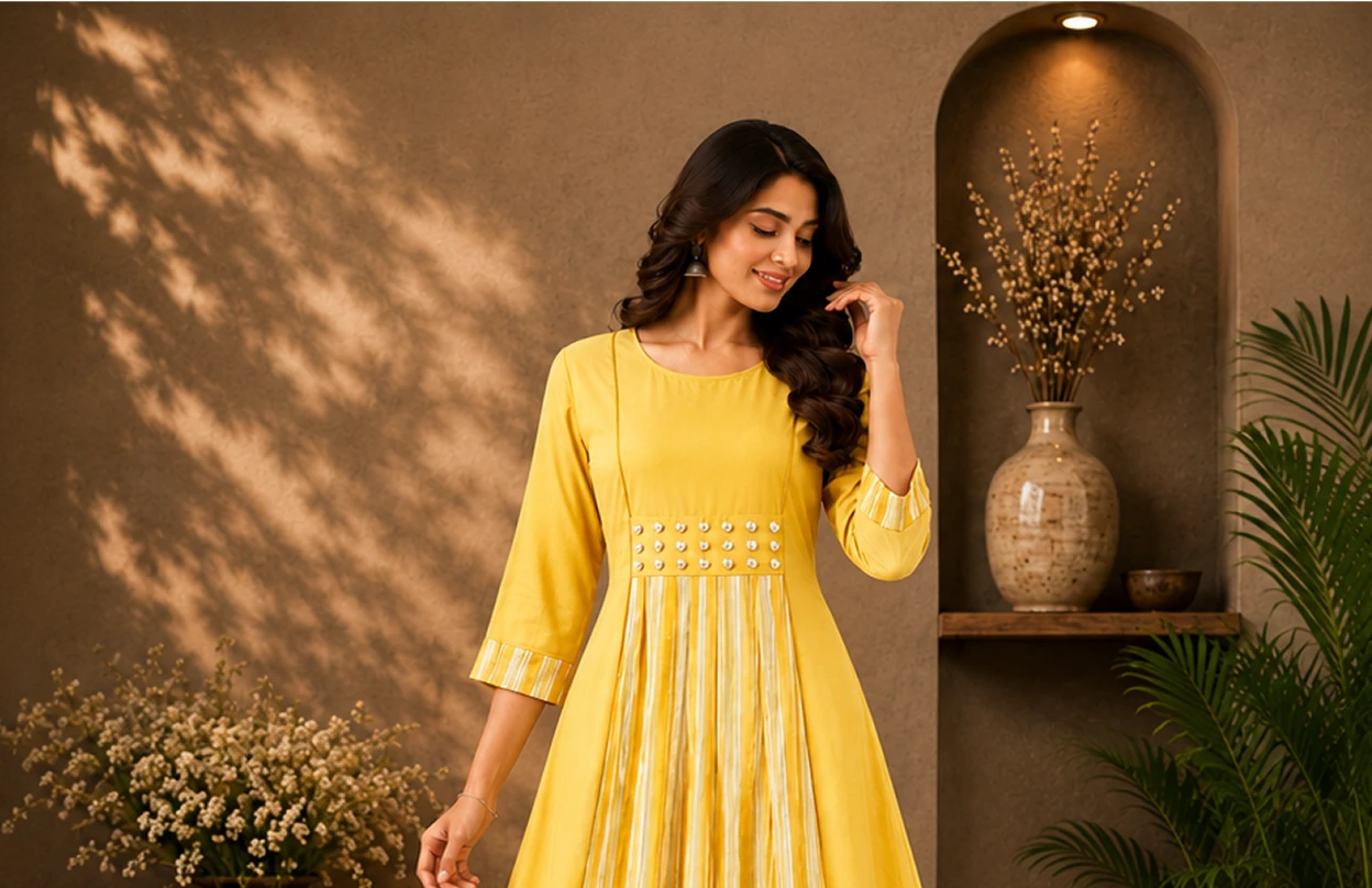 Radiant Mustard Yellow Kurti for Effortless Festive Elegance