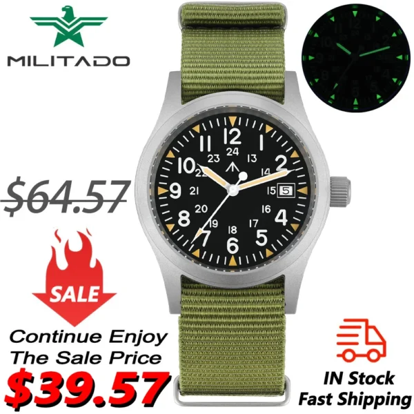 Militado ML05 Military Watch Ronda 515 Quartz Movement Domed Sapphire With High Clear AR Coating Luminous 38mm Vintage Watches - AliExpress 1511
