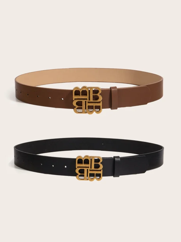Two-piece monogram snap PU belt - Image 3