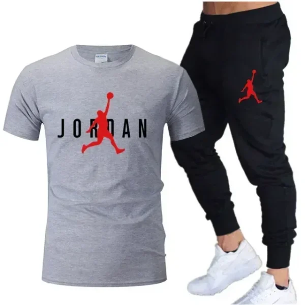 New 2025 spring/summer cotton men's leisure sports set Outdoor jogging men breathable cotton short sleeve T-shirt + pants 2 sets - Image 5