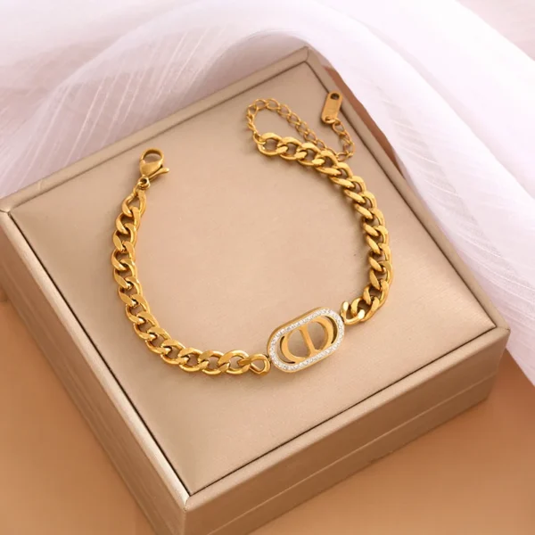 Double D letter Hip hop trend thick chain hollowed mesh red stainless steel bracelet
