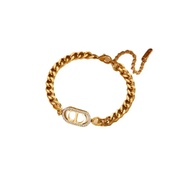 Double D letter Hip hop trend thick chain hollowed mesh red stainless steel bracelet - Image 5