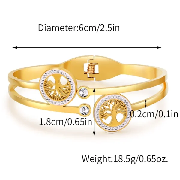 Luxury Stainless Steel Tree of Life Open Bracelet For Women Men Gold-color Cubic Zircon No Fade Color Lucky Cuff Bangle Jewelry - Image 2