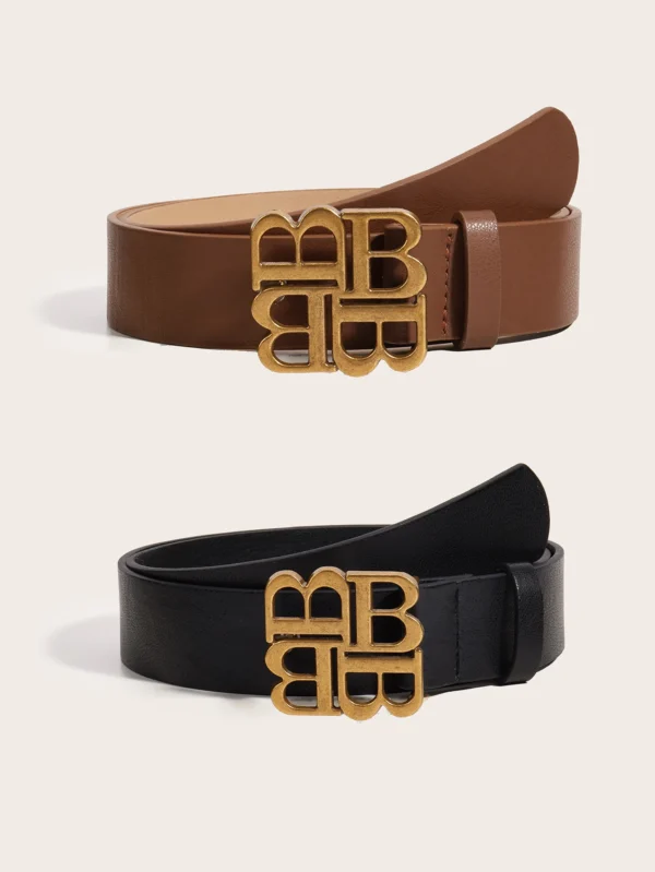 Two-piece monogram snap PU belt