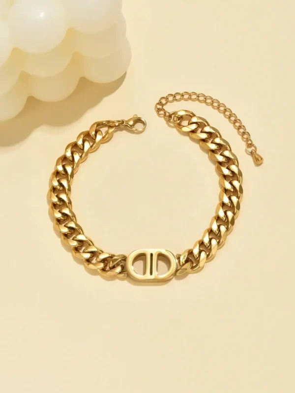 2 PCS Set Gold Color Cuban Chain Geometric Charm Necklace Bracelet Jewelry Set Hiphop Trendy Thick Chain Bracelet Choker Set - Image 6