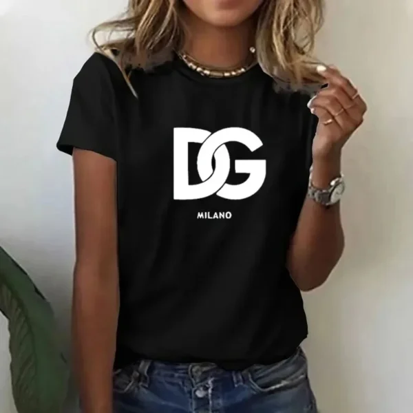 2025 Women Hot Sale Brand Printed T-Shirt Fashion Casual Letter Pattern Top Summer Short Sleeved Loose Fitting Men Cotton Unisex - Image 2