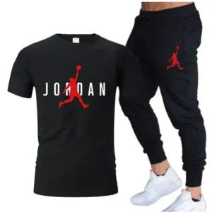 New 2025 spring/summer cotton men's leisure sports set Outdoor jogging men breathable cotton short sleeve T-shirt + pants 2 sets
