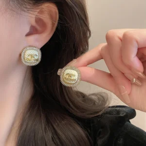 Light luxury block letter earrings set with sparkling zircon earrings fashionable retro earrings accessories jewelry gifts
