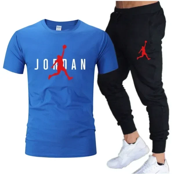 New 2025 spring/summer cotton men's leisure sports set Outdoor jogging men breathable cotton short sleeve T-shirt + pants 2 sets - Image 6