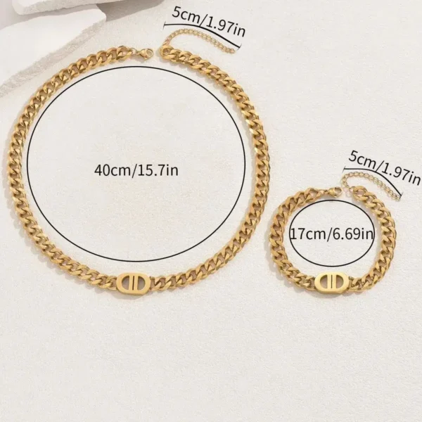 2 PCS Set Gold Color Cuban Chain Geometric Charm Necklace Bracelet Jewelry Set Hiphop Trendy Thick Chain Bracelet Choker Set - Image 2