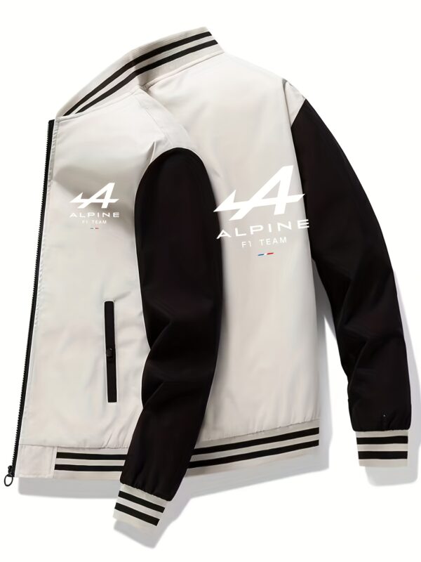Men's Lightweight Baseball Jacket - Casual Sporty Zip-Up Coat with Stand Collar & Alpine Film Logo, & Black Color Block Design, Polyester Lining for Golf Tennis Outdoor Activities, Durable Sports Apparel - Image 2