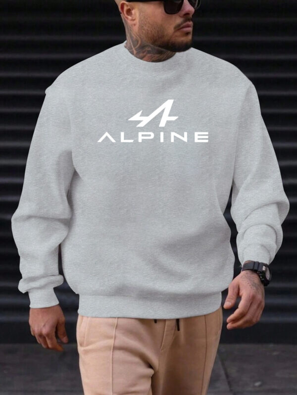 Men'S Alpine Graphic Casual Crew Neck Sweatshirt, 100% Polyester Knit Fabric, Regular Fit, Slight Stretch, Solid Color, 250g/m² - Comfortable and Stylish - Image 3