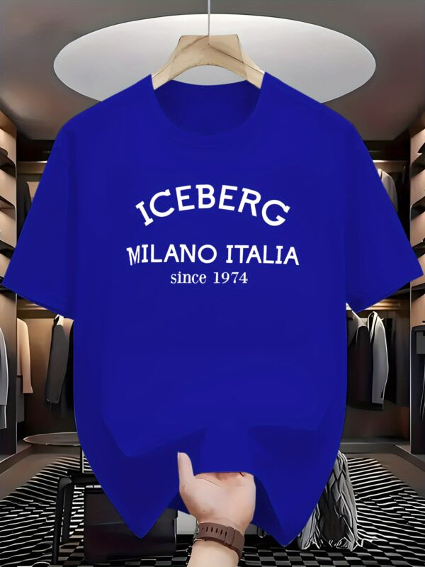 Men'S Casual Crew Neck T-Shirt - Iceberg Milano Italia Graphic, White, Slight Stretch Fabric, Summer Style, Adult Sizes - Image 4