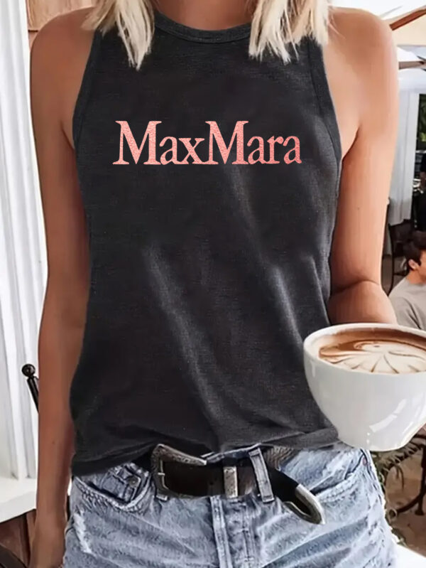 [MAXI MARA Tank Top] Soft Polyester-Spandex Blend Women's Sleeveless Tank Top | 1pc, Round Neck, Machine Washable, All-Season Casual & Athletic Wear, Bold Pink "MAXI MARA" Letter Print - Black/Dark Gray/Rose/Blue/Orange/White