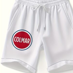 Men's Summer Casual Shorts with Bold 3D Digital Letter Print - Breathable White Athletic Shorts, Regular Fit for Outdoor Sports & Leisure, Machine Washable, Gym Shorts, Smooth Texture Fabric, Active Lifestyle, Trendy Design, Durable Construction, Active Men