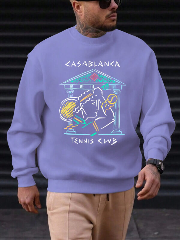 Men's Casual Round Neck Sweatshirt - Vibrant Red with Artistic Tennis & Music Graphic Print, Soft Machine-Washable Fabric, Regular Fit for Casual Attire, Streetwear Fashion, Statement Apparel, Durable Clothing, Unisex Apparel, Fashion Enthusiasts, Urban Style, Trendy Apparel, Highquality Clothing, Stylish Top, Young Adults - Image 9