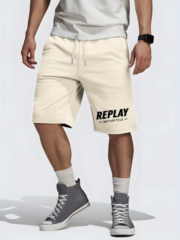Replay Motorcycle Men's Summer Casual Shorts with Bold "REPLAY" Lettering - Elastic Waistband, Lightweight Breathable Fabric for Outdoor Sports, Beach Vacations & American Streetwear Style, Motorcycle Gear, Sporty Design