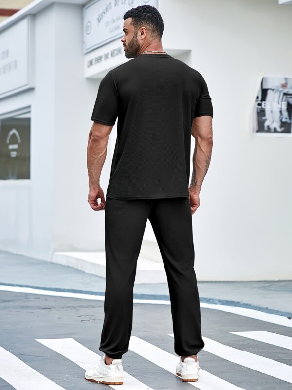 Men'S 2pcs Polyester Casual Set, Crew Neck T-Shirt with Casablanca Print & Elastic Ankle Pants with Drawstring, Deep Pockets, All-Season Knit Fabric, Regular Fit - 190gsm - Image 7