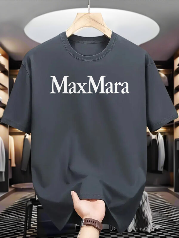 Men's Casual Summer Graphic T-Shirt - Navy Blue Round Neck Short Sleeve Tee with "MAX MARA" Print, Machine Washable, Versatile Fashion Top for Casual Attire, Casual Summer Wear | Trendy Casualwear | Durable Casual Shirt - Image 6