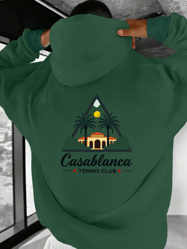 Men's Casablanca Tennis Club Hoodie - Red Graphic Print Pullover with Pockets, Loose Fit for Fall/Winter Outdoor Leisure - Image 2