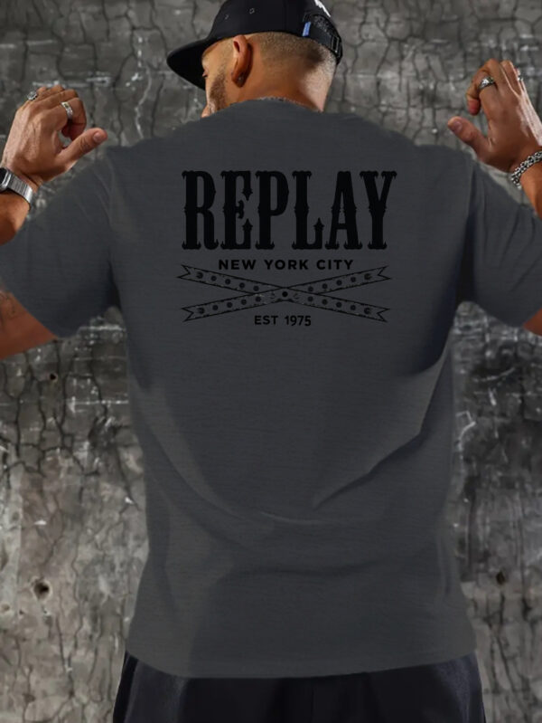 REPLAY Men's Vintage 1975 Graphic T-Shirt - Casual Short Sleeve Summer Tee with Geometric Print, Lightweight Breathable Fabric, Regular Fit, Machine Washable, Casual Attire - Image 2