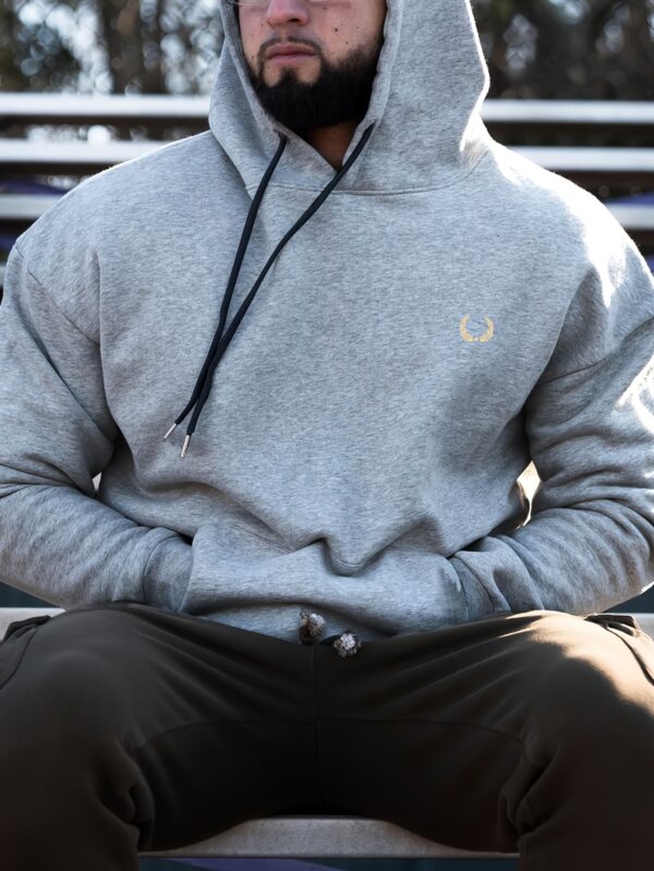 Plus Size Casual Hoodie with Geometric Wheat Ear Print, Polyester 100%, Hooded with Slight Stretch, Regular Fit Knit Fabric, 220gsm - Fake Pocket & Drawstring Detail - Image 4
