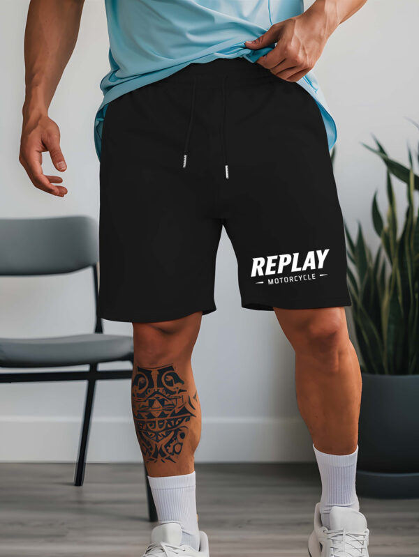 Replay Motorcycle Men's Summer Casual Shorts with Bold "REPLAY" Lettering - Elastic Waistband, Lightweight Breathable Fabric for Outdoor Sports, Beach Vacations & American Streetwear Style, Motorcycle Gear, Sporty Design - Image 8