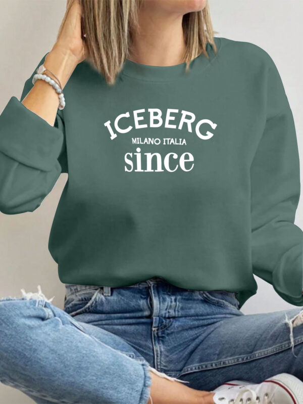 ICEBERG Milano Italy Since Casual Women'S Sweatshirt, Polyester 100% Crew Neck Long Sleeve Pullover, Solid Color Knit Fabric, 250g/m², Winter Fashion - Image 2