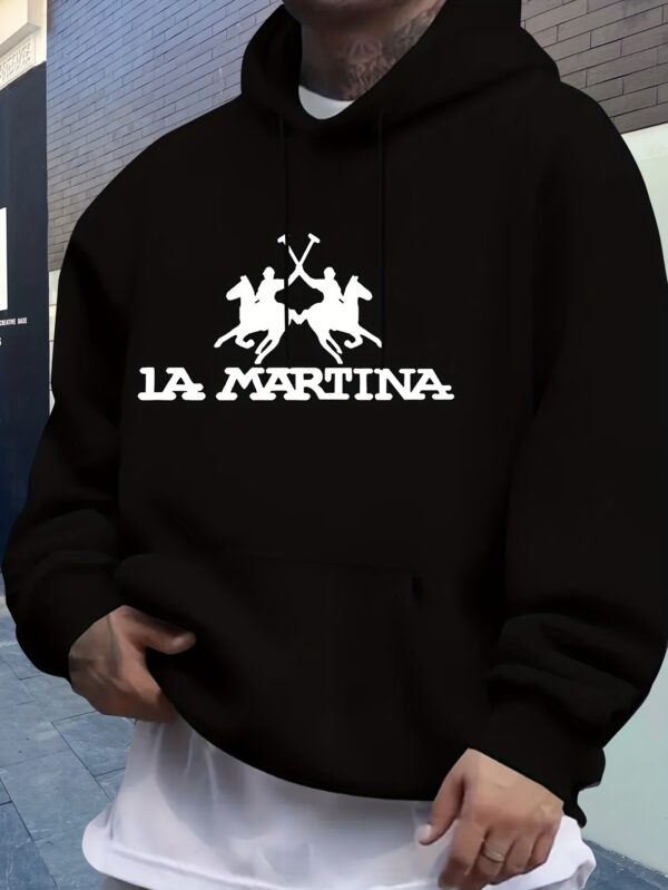 Men'S Casual "La Martina" Graphic Hoodie - Gray, Polyester, Winter-Ready, Regular Fit with Kangaroo Pocket, Hooded Sweatshirt for Sports & Leisur - Image 2