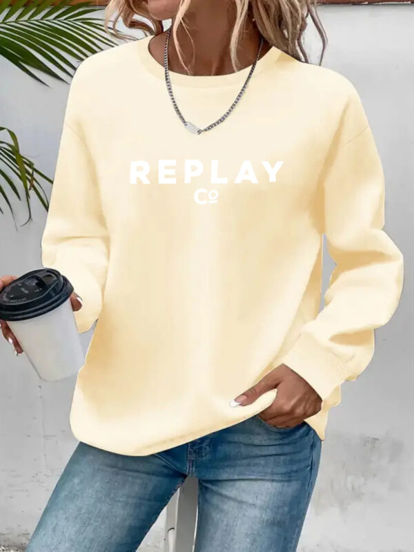 Y2K Women's Casual Long Sleeve Pullover Sweatshirt - Black with White Letter Print, Round Neck, Machine Washable, Autumn Winter Fashion Top, Cute Sweatshirts - Image 2