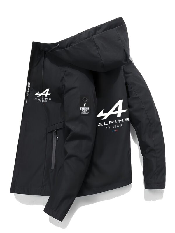 2025 Men'S Spring/Fall New Alphabet Print Hooded Zip-Up Jacket, Casual Outdoor Sports Baseball Coat, Polyester, Long Sleeve, Regular Fit, with Pocket, for Men - Image 2