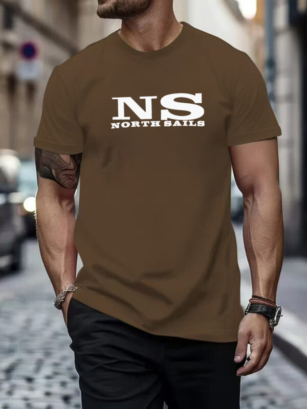 1pc Men'S North Sails Graphic T-Shirt - Breathable Polyester, Casual Crew Neck, Short Sleeve Summer Top with Bold Print Design, Perfect for Casual Attire or Sports, Everyday Tshirt | Trendy Casualwear | Comfortable Fi - Image 2