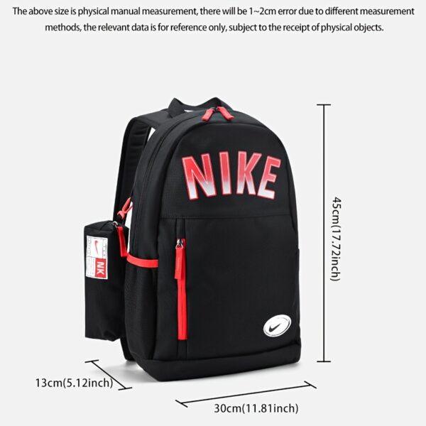 NIKE Men Women Double Shoulder Backpack, Polyester, Casual, Lightweight, Zipper Closure, Hand Wash, with Print, for Outdoor Sports - Image 3