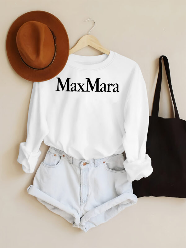 Women'S Casual Long Sleeve T-Shirt with "Max Mara" Print - Soft Polyester Crew Neck Top, Light Gray, Perfect for Fall & Winter, Everyday Clothing | Casual Style | Simple Design - Image 2