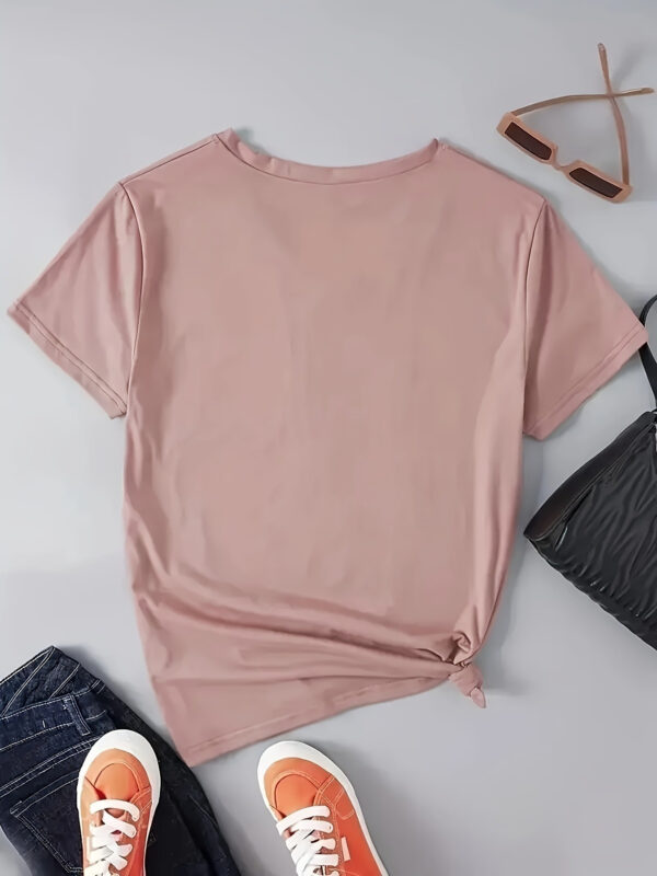 1pc Women's V-Neck Short Sleeve T-Shirt - Casual Polyester Top with DIESEL Letter Print, Black & White Graphic, Machine Washable, All-Season Versatile Wear, Relaxed Fit Tee, Vneck Style, Fabric, Everyday Tee, Graphic Print, Soft Texture, Printed Tee, Laidback Look - Image 7