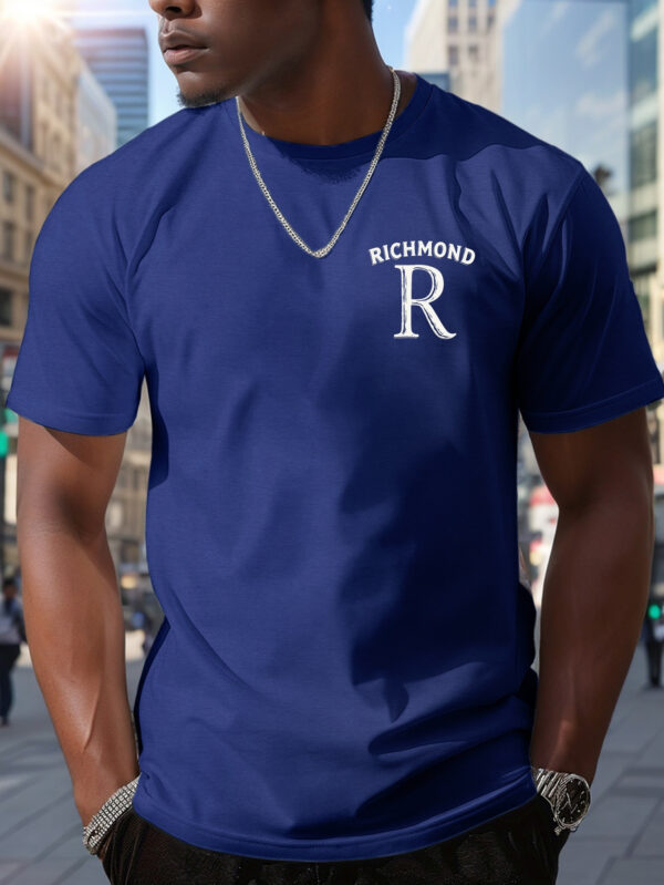 Men's RICHMOND Bold Uppercase Letter Print T-Shirt - Black with White Graphic, Casual Short Sleeve Round Neck Summer Tee, Regular Fit, Machine Washable, Casual Attire, Smooth Fabric Shirt - Image 3