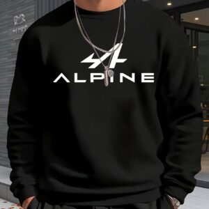 Alpine Print Men'S Casual Crew Neck Sweatshirt, Long Sleeve, Comfortable Polyester 100%, Slight Stretch, Loose Fit, Knit Fabric, 250gsm - Perfect for Spring, Autumn, Winter