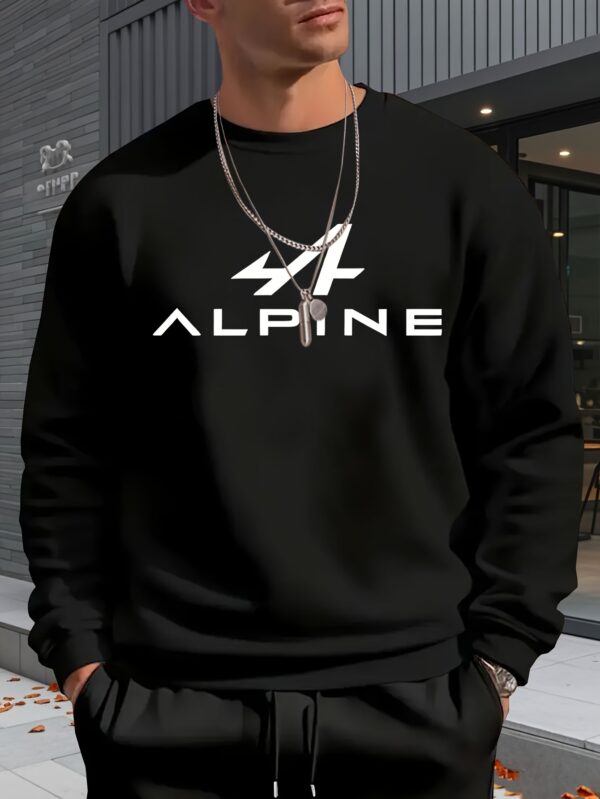 Alpine Print Men'S Casual Crew Neck Sweatshirt, Long Sleeve, Comfortable Polyester 100%, Slight Stretch, Loose Fit, Knit Fabric, 250gsm - Perfect for Spring, Autumn, Winter