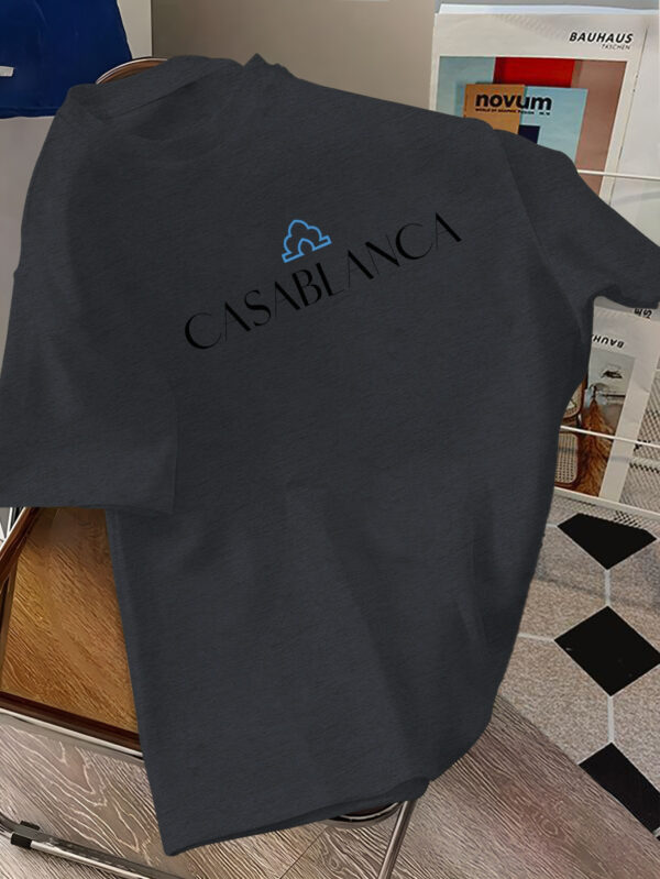Men's Casablanca Logo Graphic T-Shirt - Short Sleeve, Royal Blue, Moroccan-Inspired Print, Lightweight Polyester, Summer Casual Wear - Image 2