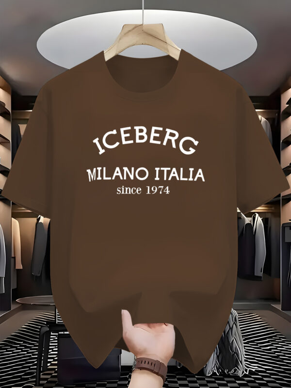 Men'S Casual Crew Neck T-Shirt - Iceberg Milano Italia Graphic, White, Slight Stretch Fabric, Summer Style, Adult Sizes - Image 8