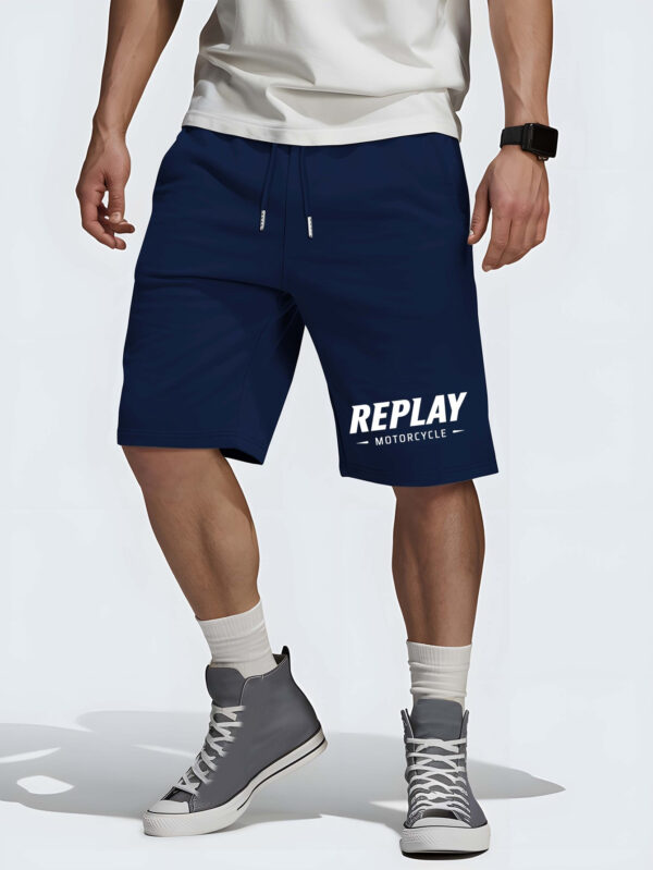 Replay Motorcycle Men's Summer Casual Shorts with Bold "REPLAY" Lettering - Elastic Waistband, Lightweight Breathable Fabric for Outdoor Sports, Beach Vacations & American Streetwear Style, Motorcycle Gear, Sporty Design - Image 2