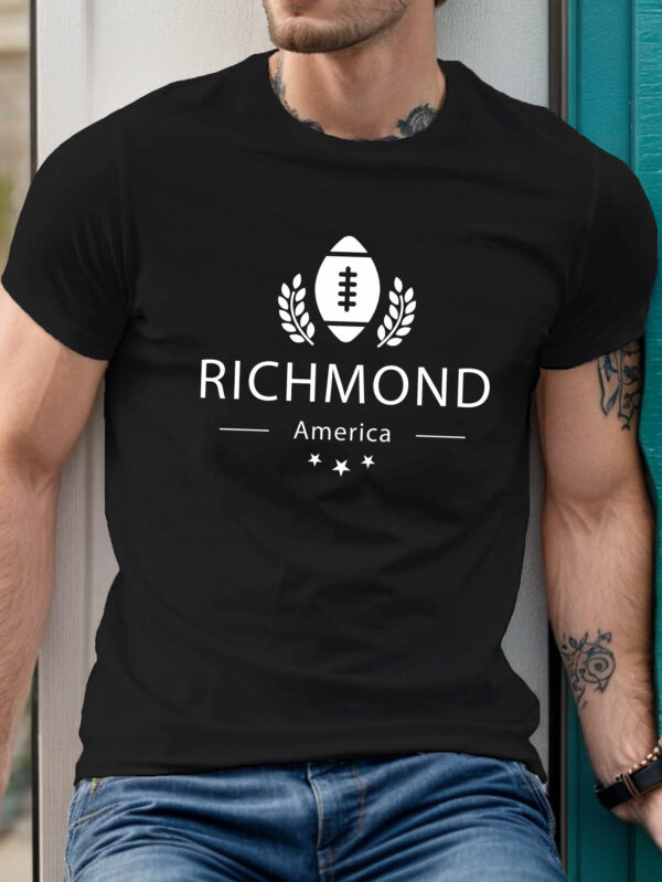 Richmond America Graphic Print Men's Casual Short Sleeve T-Shirt - 100% Polyester, Lightweight Summer Tee with Football Design, Machine Washable, Round Neck, Geometric Pattern, Ideal for Casual Attire, Sports Fan Apparel | Bold Geometric Design | Lightweight Tee - Image 2
