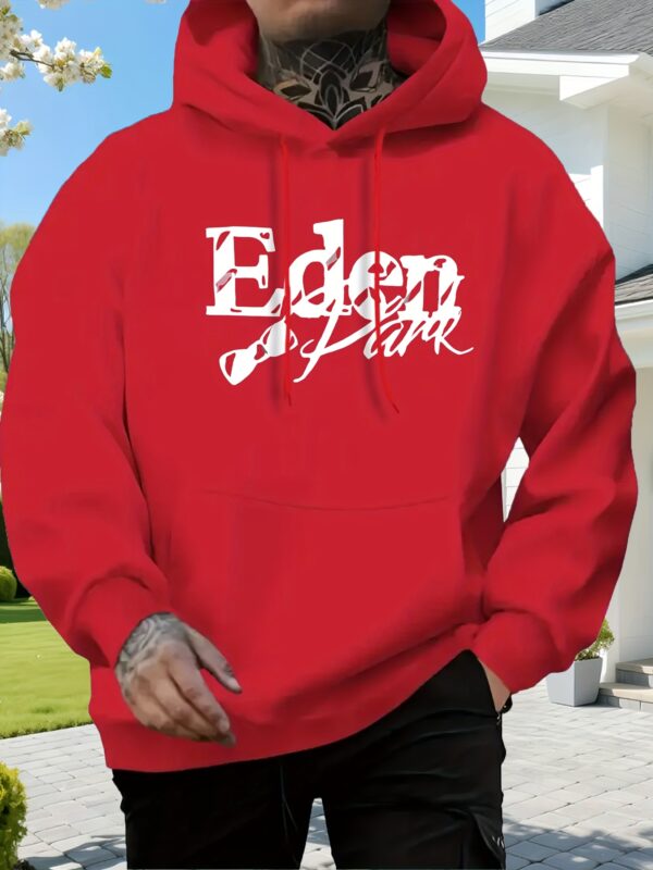 Men'S Casual Hooded Sweatshirt with Front Fleece Lining - "Eden" Print, Gray, Long Sleeve, All-Season Comfort, Regular Fit for Ages 18-40, Comfortable Clothing | Casual Style | Polyester Blend - Image 3