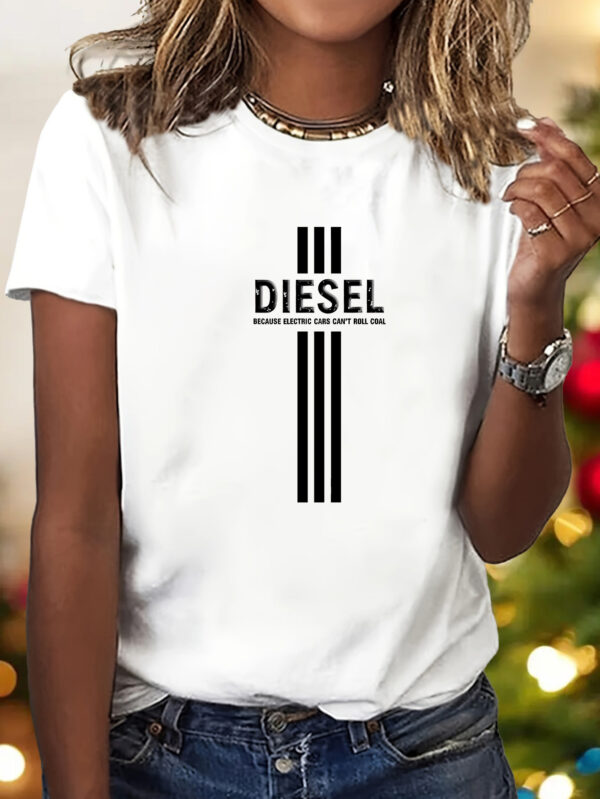 Women'S Casual Crew Neck T-Shirt with Bold "DIESEL" Letter Print - Soft Polyester Blend, Short Sleeve, Regular Fit, Sizes S-XXL, Multiple Colors Available, Allseason Top | Bold Letter Print | Comfortable - Image 2