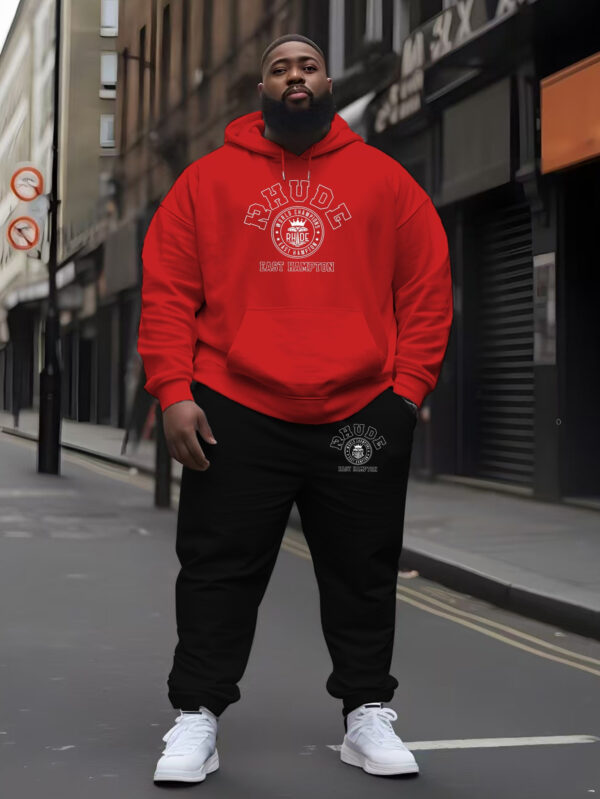 Fashion RHUDE Men's large size autumn and winter hooded sweatshirt set New Men's trendy printed drawstring hoodie Casual sports top set - Image 4