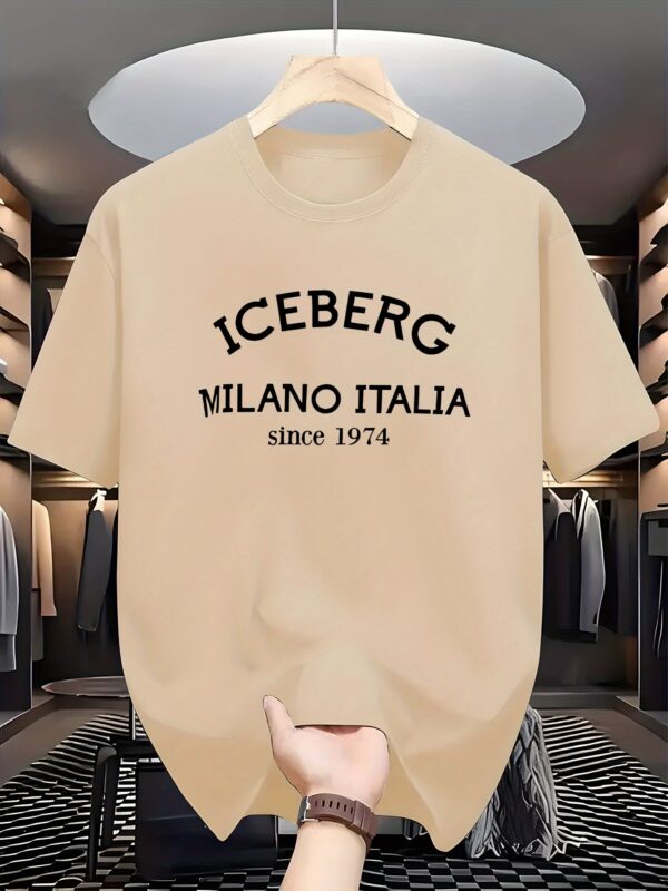 Men'S Casual Crew Neck T-Shirt - Iceberg Milano Italia Graphic, White, Slight Stretch Fabric, Summer Style, Adult Sizes - Image 10