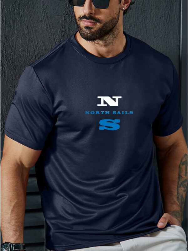 Men'S F407 North Rails Graphic Tee - Casual Summer Short Sleeve T-Shirt, Comfortable Stretch Fabric, Round Neck, Gray with Blue Logo & Bow Design, Lightweight & Breathable for Casual Attir - Image 5