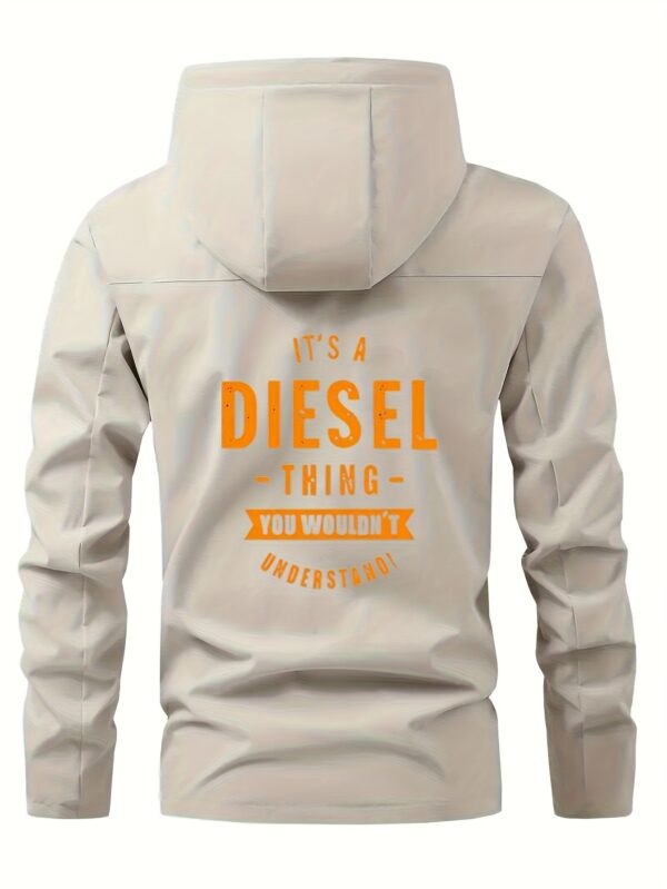 Men'S Casual Bomber Jacket with "DIESEL" Print - Lightweight Polyester, Zip-Up Hooded Streetwear Coat, Regular Fit, Non-Stretch Fabric, Zippered Pockets, Urban Fashion Outerwear - Image 4