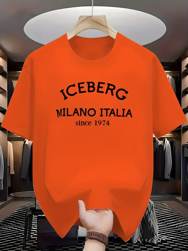 Men'S Casual Crew Neck T-Shirt - Iceberg Milano Italia Graphic, White, Slight Stretch Fabric, Summer Style, Adult Sizes - Image 9